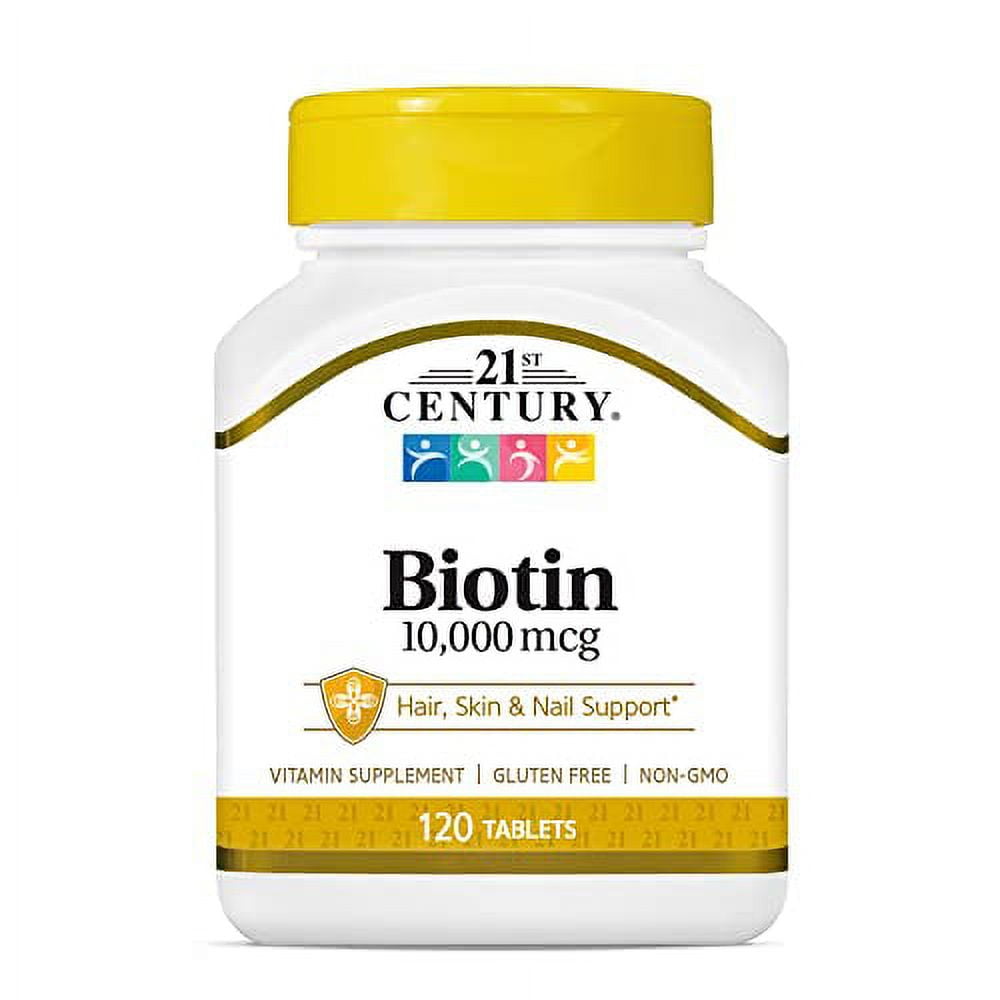21st Century Biotin Tablets, 10,000 mcg, Unflavored 120 Count