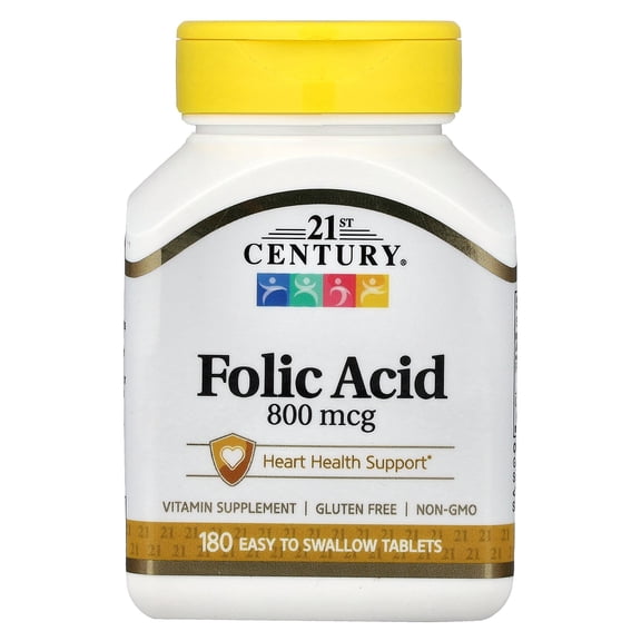 21st Century Folic Acid 800mcg Heart Health Support Supplement, 180 Ct