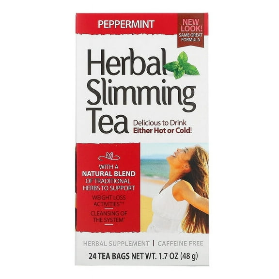 21st Century, Herbal Slimming Tea, Peppermint, Caffeine Free, 24 Tea Bags, 1.7 oz Pack of 4