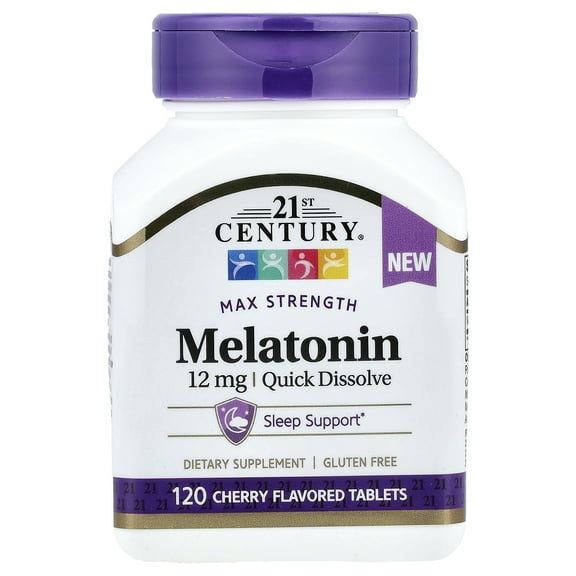 21st Century Melatonin, Max Strength, Cherry, 12 mg, 120 Tablets