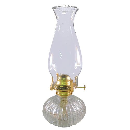 Clear Glass and Brass Hurricane Oil Lamp with Beveled Design