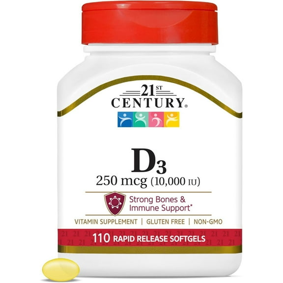 21st Century Vitamin D3, 250 mcg (10,000 IU), 110 Rapid Release Softgels