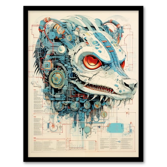 21st Century Weapon Robot Hybrid Secret Military Schematic Blueprint Futuristic Complex Arcane Manuscript Gift For Him Man Cave Artwork Framed Wall Art Print A4
