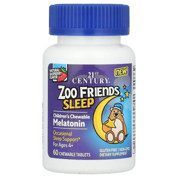 21st Century Zoo Friends Sleep, Children's Chewable Melatonin, Ages 4+, Raspberry, 60 Chewable Tablets