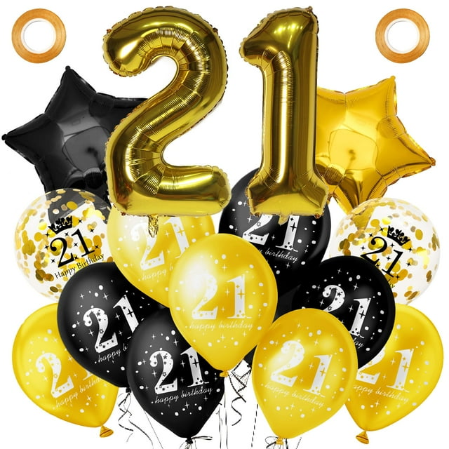 21st Happy BirthdayTRDN Decorations Coffetti Balloons Black Gold Number