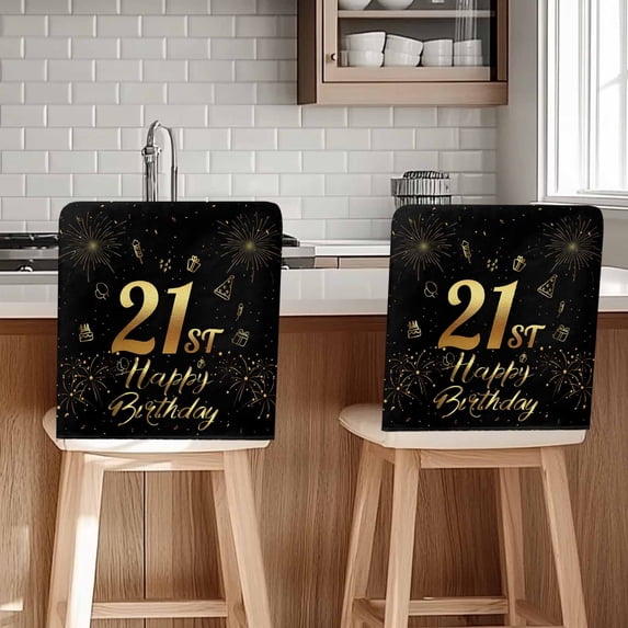 21st Happy Chair Covers Set of 6 Birthday Gold Cake Gift Black Chair Back Covers Stretch Removable Washable Slipcovers Protector for Dining Room Kitchen Party Decor