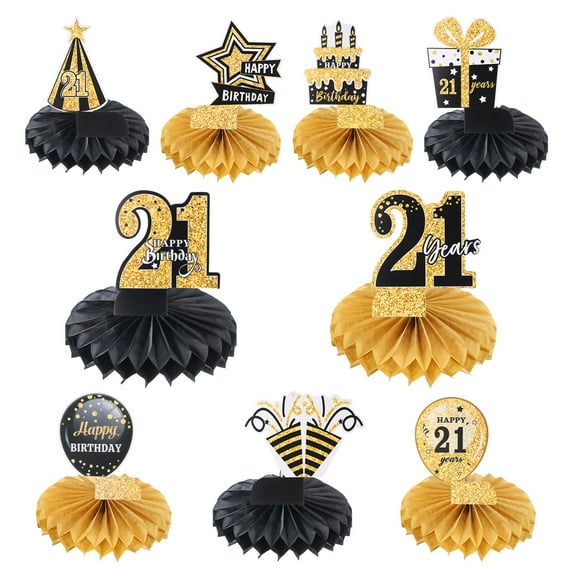 21th Birthday Decoration Centerpieces for Tables Decorations Birthday Party Decoration Supplies (Black + Gold Tone)