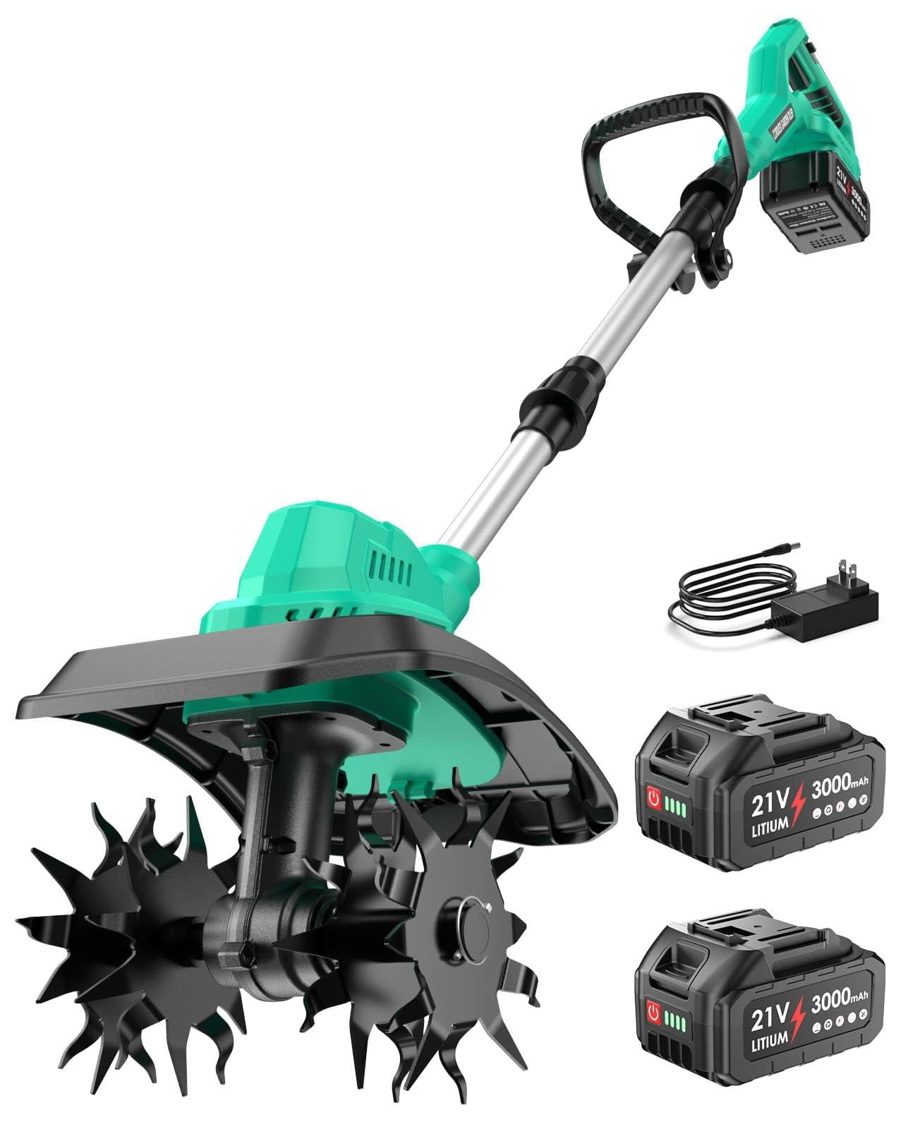 21v Cordless Tiller Cultivator For Gardening  350 Rpm Electric Garden With 2*3.0ah 9-inch Tilling Width 7-inch Depth Lightweight Hand Soil Cultivation Lawn Composting