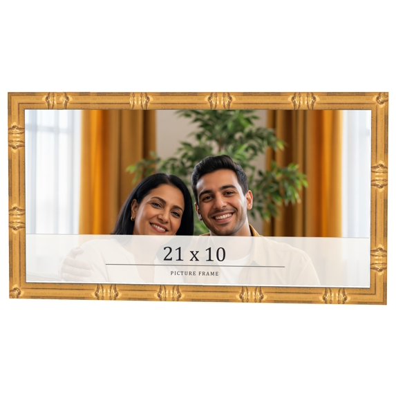 21x10 Frame Gold Bamboo Solid Wood Picture Frame | 1 Inch Moulding Width | Interior Frame Depth