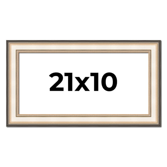 21x10 Frame Gold Silver Plein Aire 2" Inch Wide Moulding Solid Wood Picture Frame | Modena