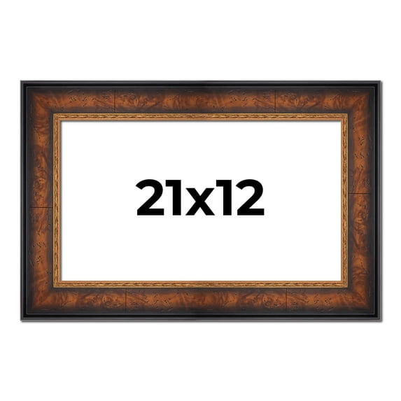 21x12 Frame Brown Walnut Gold Ornate Trim Solid Wood Plein Air Picture Frame | 3 Inch Moulding