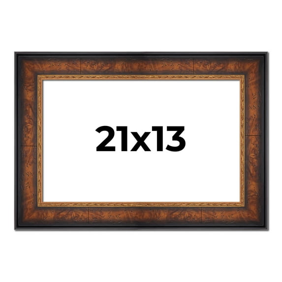 21x13 Frame Brown Walnut Gold Ornate Trim Solid Wood Plein Air Picture Frame | 3 Inch Moulding