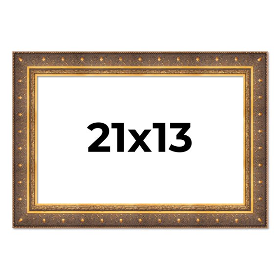 21x13 Frame Vintage Gold Solid Wood Picture Frame | 2.5 Inch Moulding Width | Ornate Bronze Museo