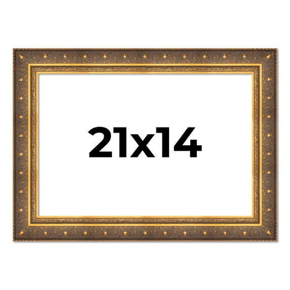 21x14 Frame Vintage Gold Solid Wood Picture Frame | 2.5 Inch Moulding Width | Ornate Bronze Museo