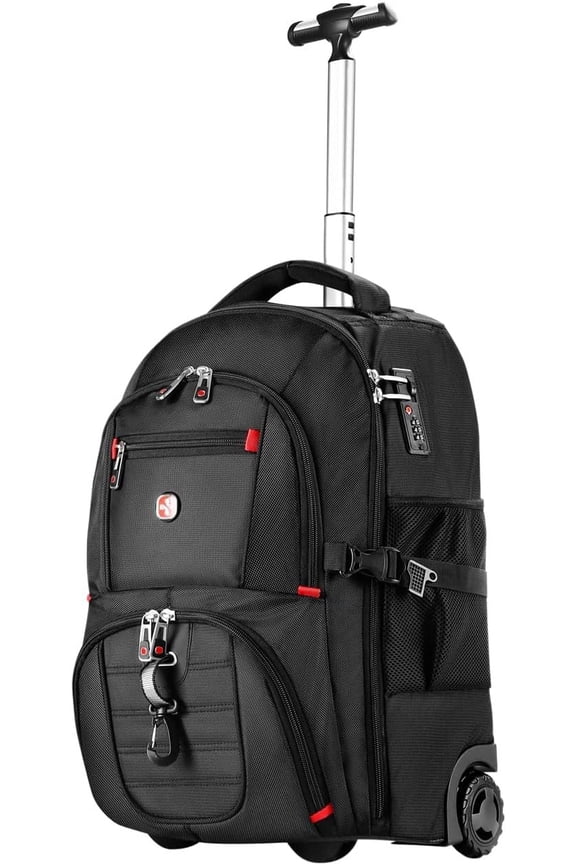21x14x9 Rolling Backpack with Wheels - Water-Resistant, 17.3" Laptop Compartment, Ideal Carry- for Overnight Travel, College, Work - Wheeled Business Backpack for Adults