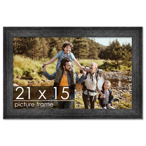 21x15 Black Rustic Wide Barnwood Picture Frame - UV Acrylic, Foam Board Backing, Hanging Hardware