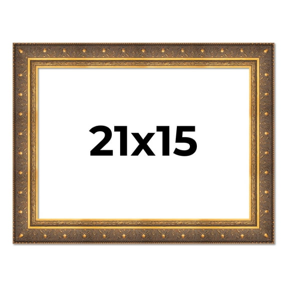 21x15 Frame Vintage Gold Solid Wood Picture Frame | 2.5 Inch Moulding Width | Ornate Bronze Museo