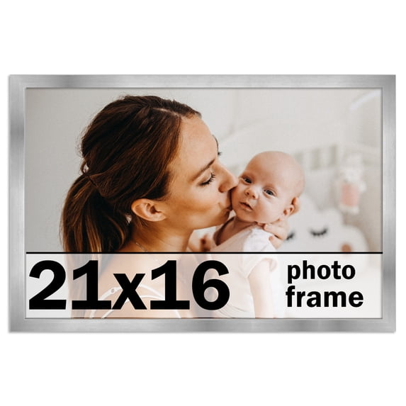 21x16 Silver Stainless Steel Wood Picture Frame - With Acrylic Front and Foam Board Backing