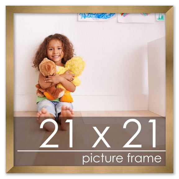 21x21 Gold Wood Picture Square Frame - UV Acrylic, Foam Board Backing, Hanging Hardware