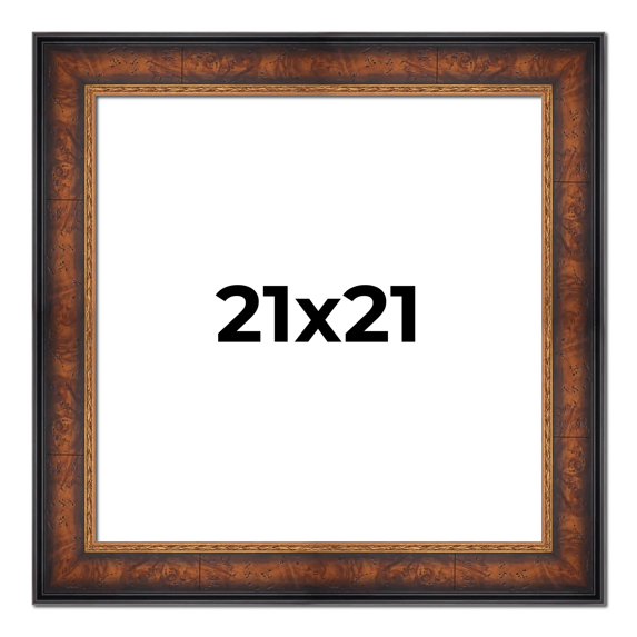 21x21 Frame Brown Walnut Gold Ornate Trim Solid Wood Plein Air Picture Frame | 3 Inch Moulding
