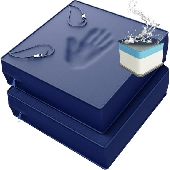 21x21 Memory Foam Outdoor Chair Cushions Waterproof 4 Inch Extra Thick Patio Seat Pads for Furniture Navy Blue Set of 2