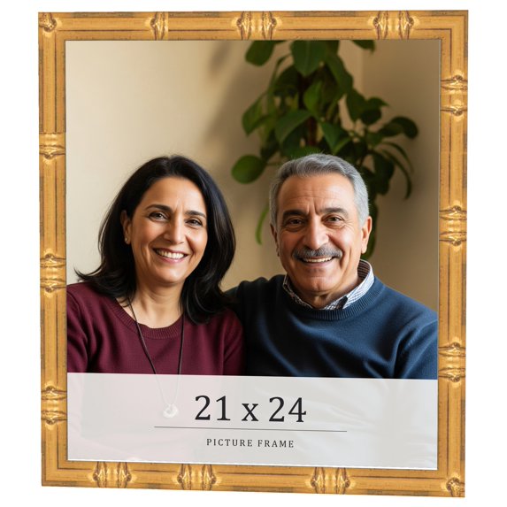 21x24 Frame Gold Bamboo Solid Wood Picture Frame | 1 Inch Moulding Width | Interior Frame Depth