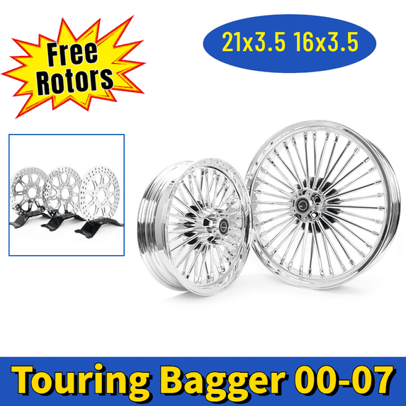 21x3.5 16x3.5 Fat Spoke Wheels Rotors Rims Set for Harley Touring Bagger 2000-2007 Electra Glide Classic FLHTC 1984-2007 Road Glide FLTR 1998-2007 Road King FLHR 1994-2007 Street Glide FLHX