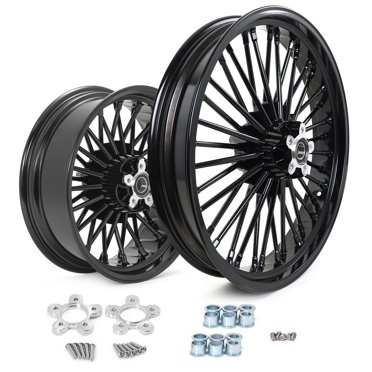 Tarazon Fat Spoke Wheel Set For Harley Touring – 21x3.5 Front, 16x3.5 Rear – Fits Electra Glide Ultra FLHT 00-07, Black Powdercoat