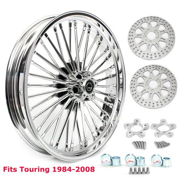 21x3.5 Fat Spoke Front Wheel w/ Rotors Discs For Harley Touring Road King Glide 00-07 Road King Ultra Classic 2000-2007 Electra Glide Classic FLHTC 1984-2008 Heritage Softail FLSTC 1988-2017