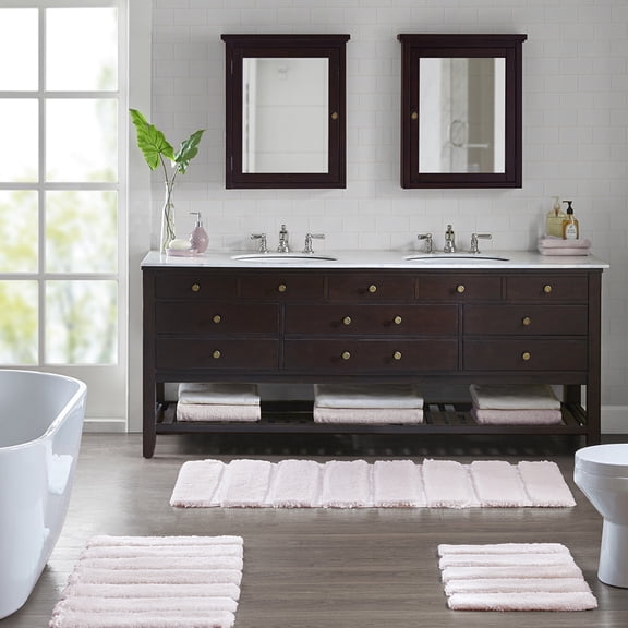 21x34" Blush Bath Rug, , Stripe, Construction, Fade And Stain , Non-skid Base, Machine Washable 100% , Stain-, Backing,