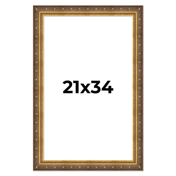 21x34 Frame Vintage Gold Solid Wood Picture Frame | 2.5 Inch Moulding Width | Ornate Bronze Museo