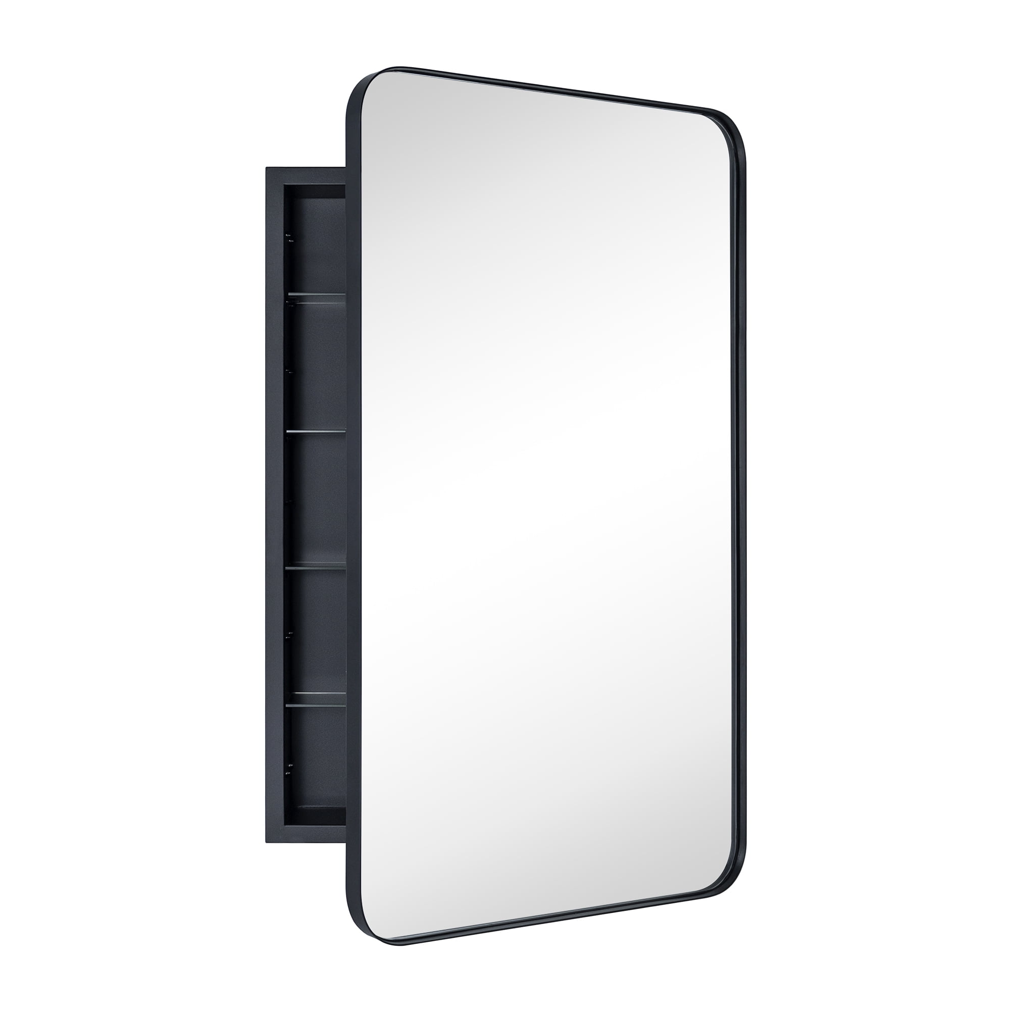 21x34'' Matt Black Rectangle Recessed Bathroom Medicine with Mirror Stainless Steel