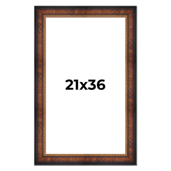 21x36 Frame Brown Walnut Gold Ornate Trim Solid Wood Plein Air Picture Frame | 3 Inch Moulding