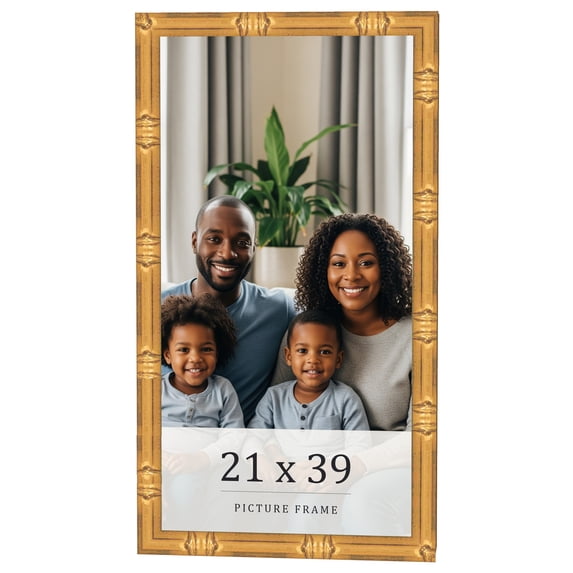 21x39 Frame Gold Bamboo Solid Wood Picture Frame | 1 Inch Moulding Width | Interior Frame Depth
