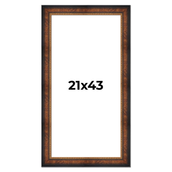 21x43 Frame Brown Walnut Gold Ornate Trim Solid Wood Plein Air Picture Frame | 3 Inch Moulding