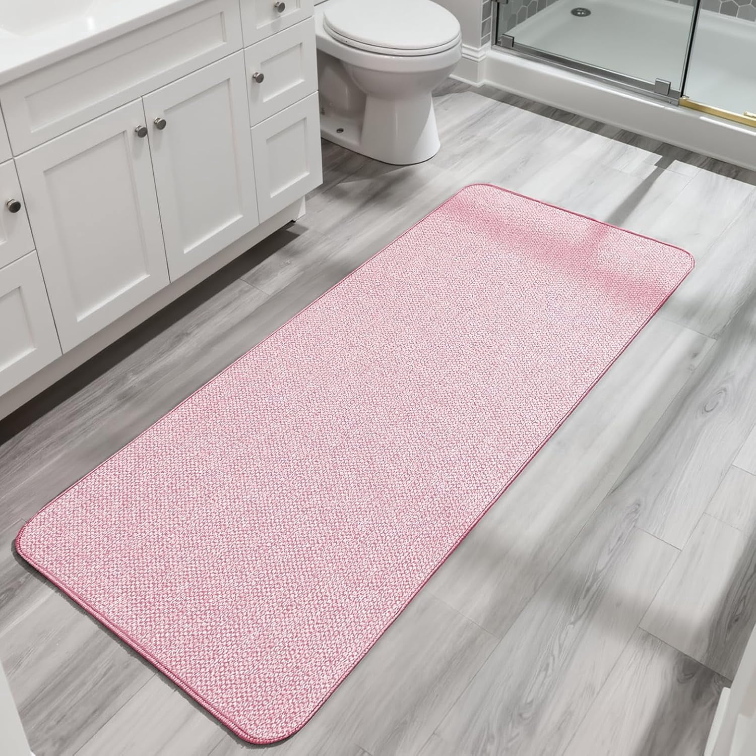 21x47 Inch Pink Ultra Thin Bath Runner Rug, Non-Slip Quick Dry Washable ...