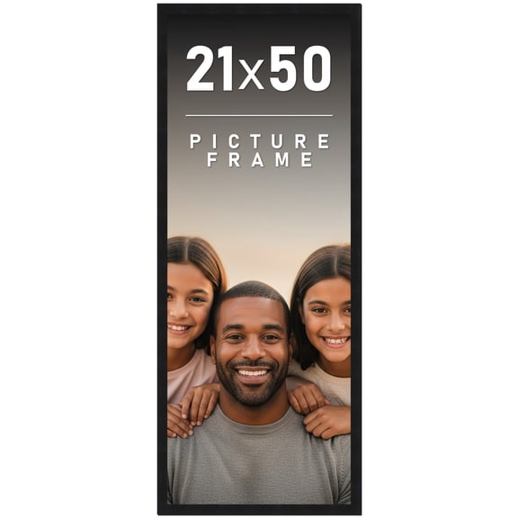 21x50 Frame Black Solid Wood Picture Frame | 0.75 Inch Moulding Width | Includes UV Acrylic
