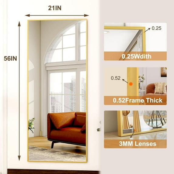 21x56 Full Length Mirror with Aluminum Frame for Home Decor, Gold