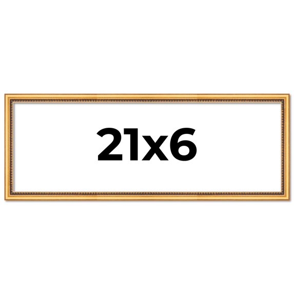 21x6 Frame Beaded Gold Solid Wood Picture Frame | 0.75 Inches Moulding Width | Liscio Oro