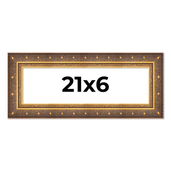 21x6 Frame Vintage Gold Solid Wood Picture Frame | 2.5 Inch Moulding Width | Ornate Bronze Museo