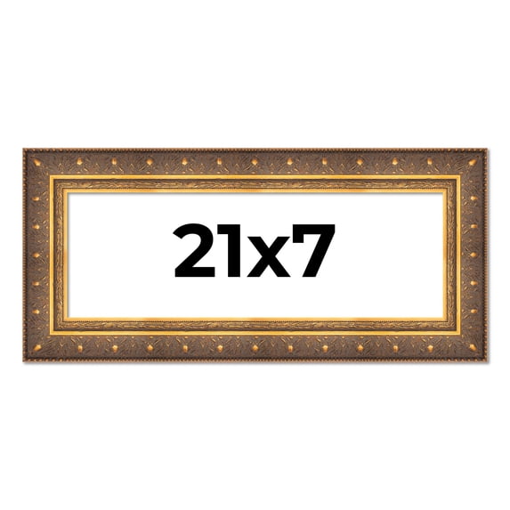 21x7 Frame Vintage Gold Solid Wood Picture Frame | 2.5 Inch Moulding Width | Ornate Bronze Museo