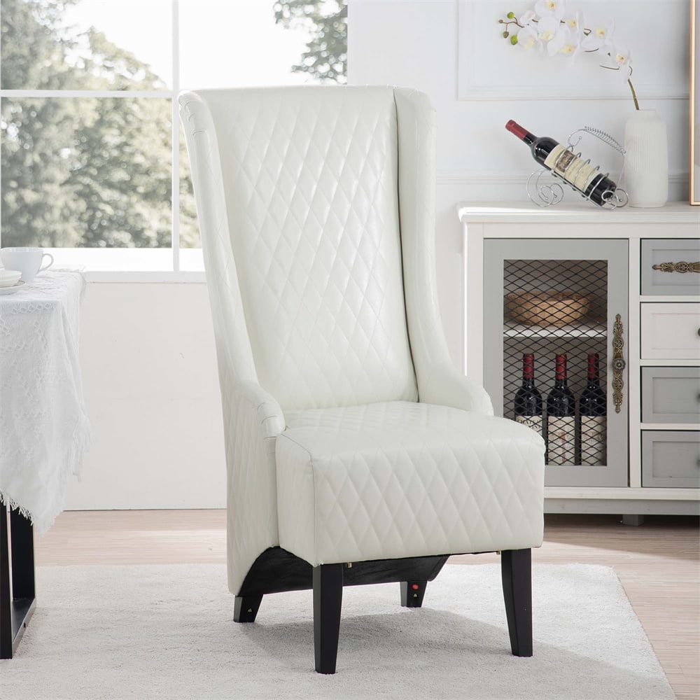 22.04 Accent Chair Modern Tufted Wingback Armchair with Solid Wood Legs Mid century PU Leather Upholstered Tall Back Side Chair Leisure Chair with Low Arms Reading Chair for Living Room Office White W...