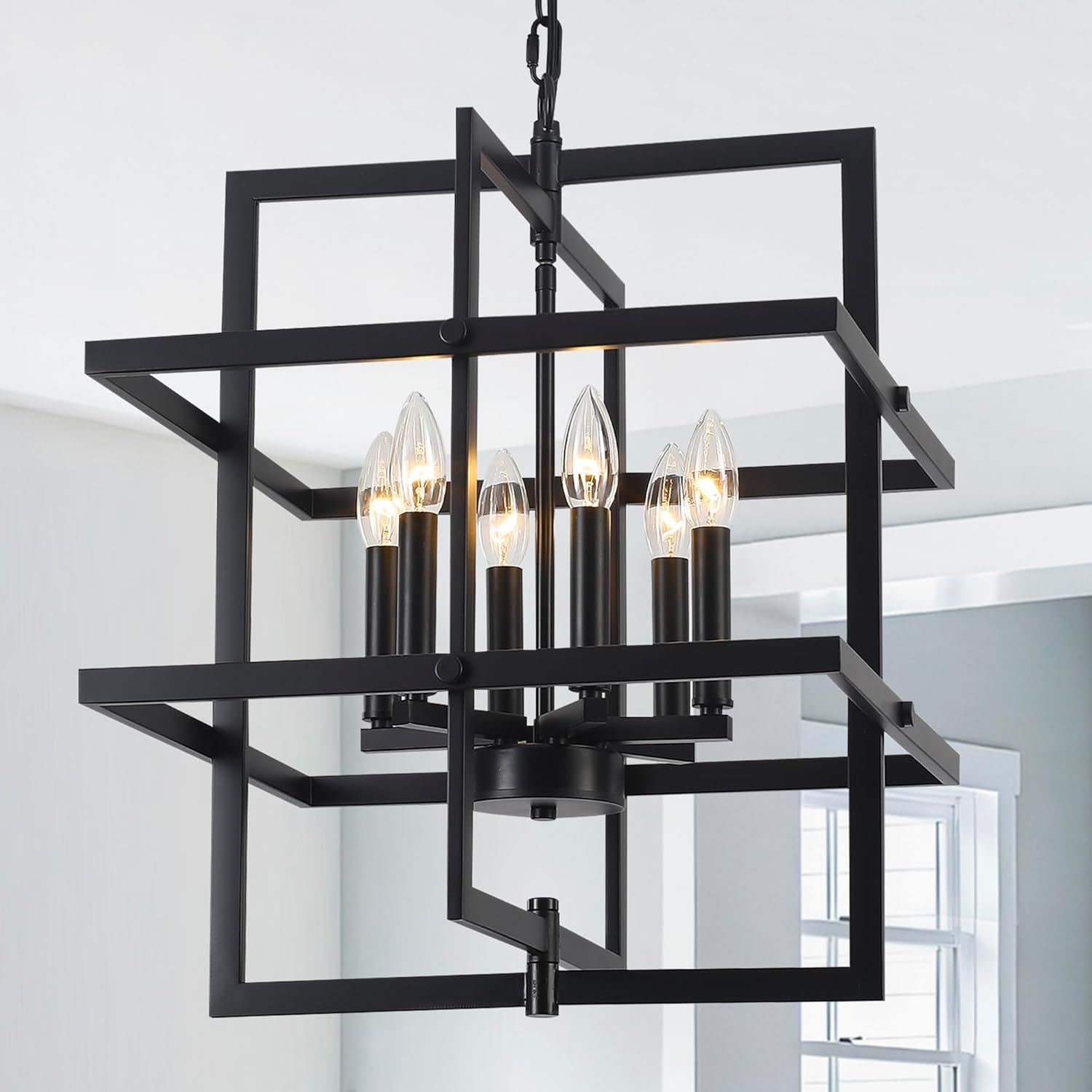 Farmhouse Chandelier – 6-Light Black Flower Pendant For Dining Room, Kitchen & Entryway
