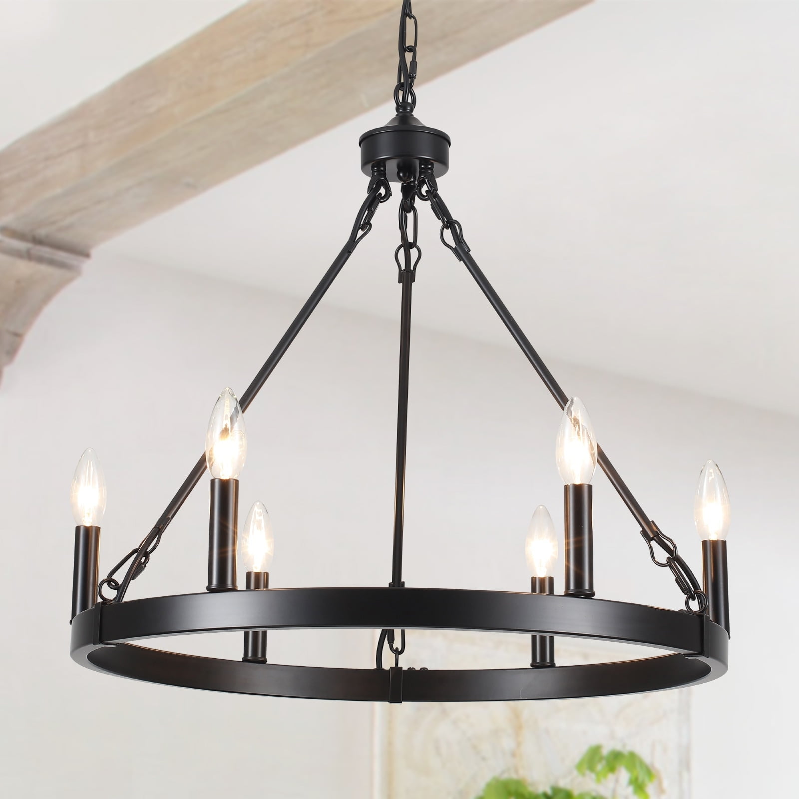 22-Inch Black Rustic Wagon Wheel Candle Chandelier