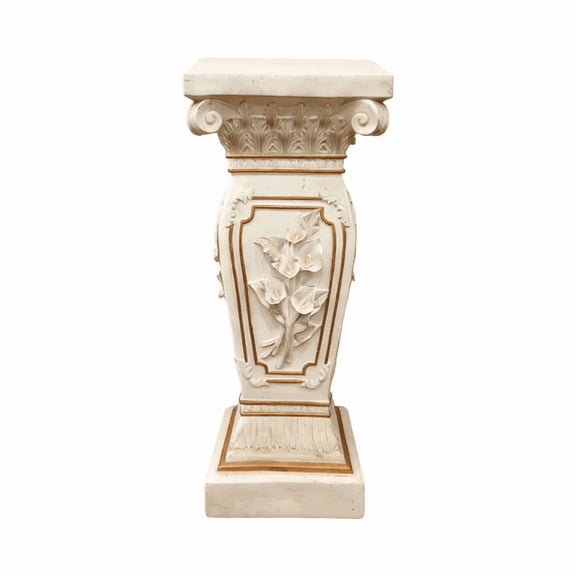 22.05" H Resin Garden Pedestal Plant Stand, European Floral Carved Roman Column, Decorative Outdoor Display Stand for Statues, Courtyard Patio Ornament