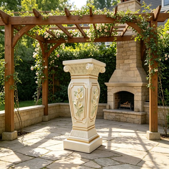 22.05" H x 9.06" W European Style Floral Carved Roman Column Pedestal, Decorative Pillar, Elegant Garden & Courtyard Display Stand for Statues & Ornaments