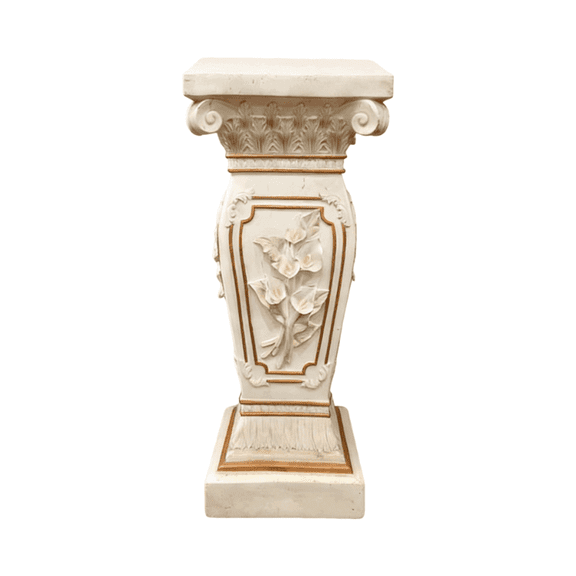 22.05" H x 9.06" W European Style Floral Carved Roman Column Pedestal, Resin Decorative Pillar, Elegant Garden & Courtyard Display Stand for Statues & Ornaments