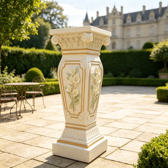 22.05" H x 9.06" W European Style Floral Carved Roman Column Pedestal, Resin Decorative Pillar, Elegant Garden & Courtyard Display Stand for Statues & Ornaments
