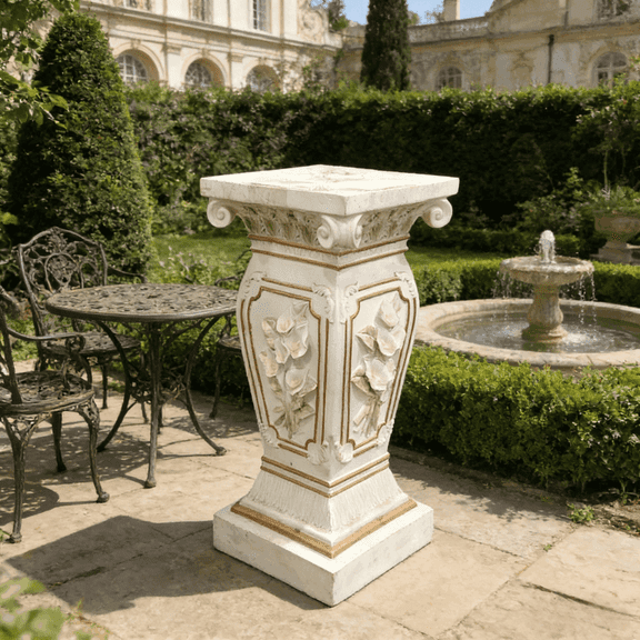 22.05" H x 9.06" W European Style Floral Carved Roman Column Pedestal, Resin Decorative Pillar, Elegant Garden & Courtyard Display Stand for Statues & Ornaments