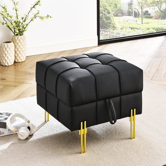 22.05-Inch Leather Ottoman for Storage | Suitable for Pet Owners at Entryway | Tufted Anti-Scratch Leather Design | Resolves Entryway Clutter